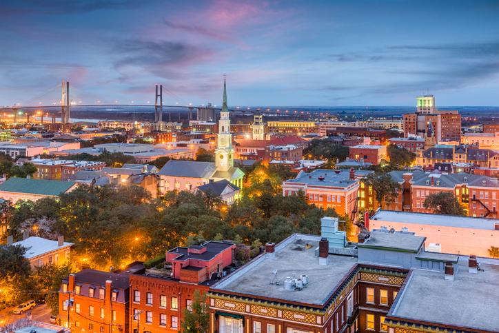 An aerial view of Savannah, GA
