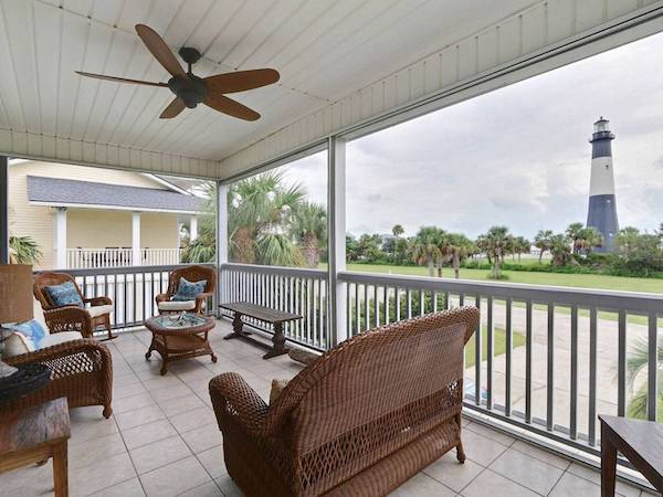 A covered patio at a Tybee Island vacation rental